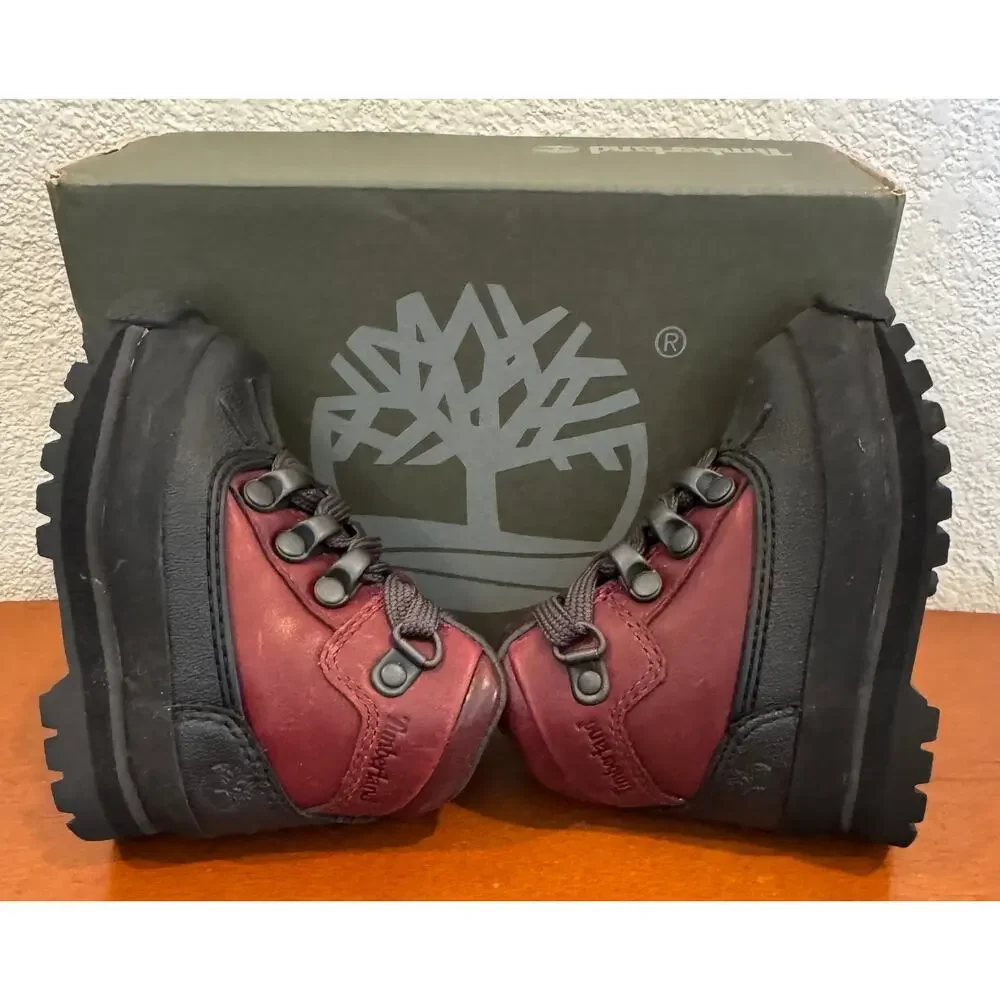 Timberland Toddler Leather Boots Size 5 Burgundy Black - New in Box